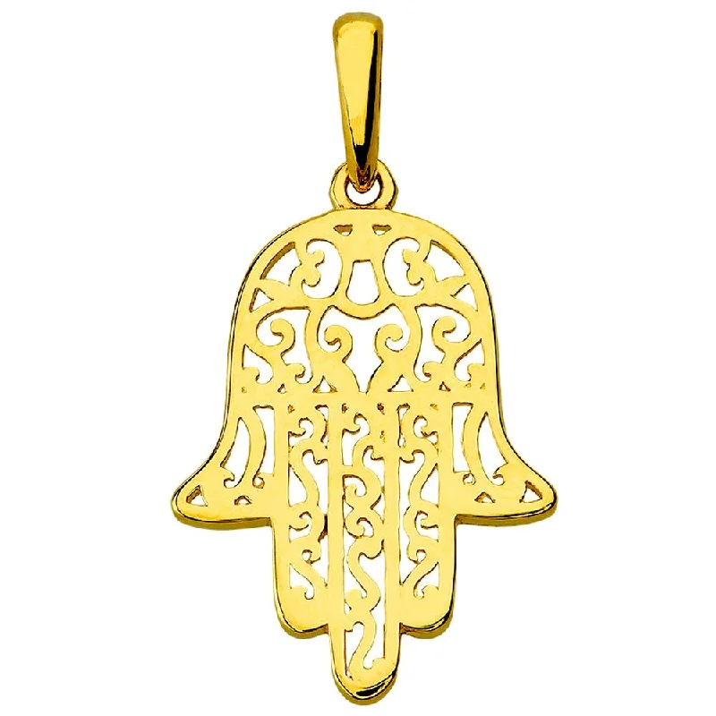 14k Yellow Gold Filigree Hamsa Hand of Fatima Pendant