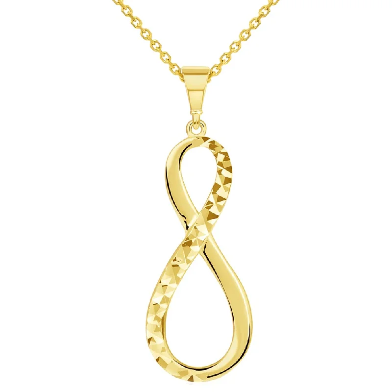 14k Yellow Gold Sparkle Cut and High Polished Infinity Love Symbol Pendant Necklace