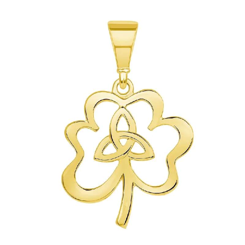 14k Yellow Gold Trinity Triquetra Celtic Knot Three-Leaf Clover Pendant