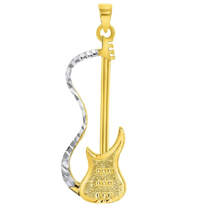 Solid 14k Yellow Gold Electric Guitar Two-Tone Musical Instrument Pendant