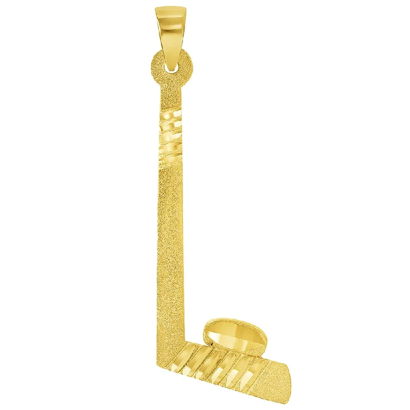 Solid 14k Yellow Gold Ice Hockey Stick and Puck Sports Pendant