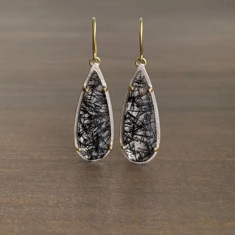 Prong Set Teardrop Tourmalated Quartz Earrings