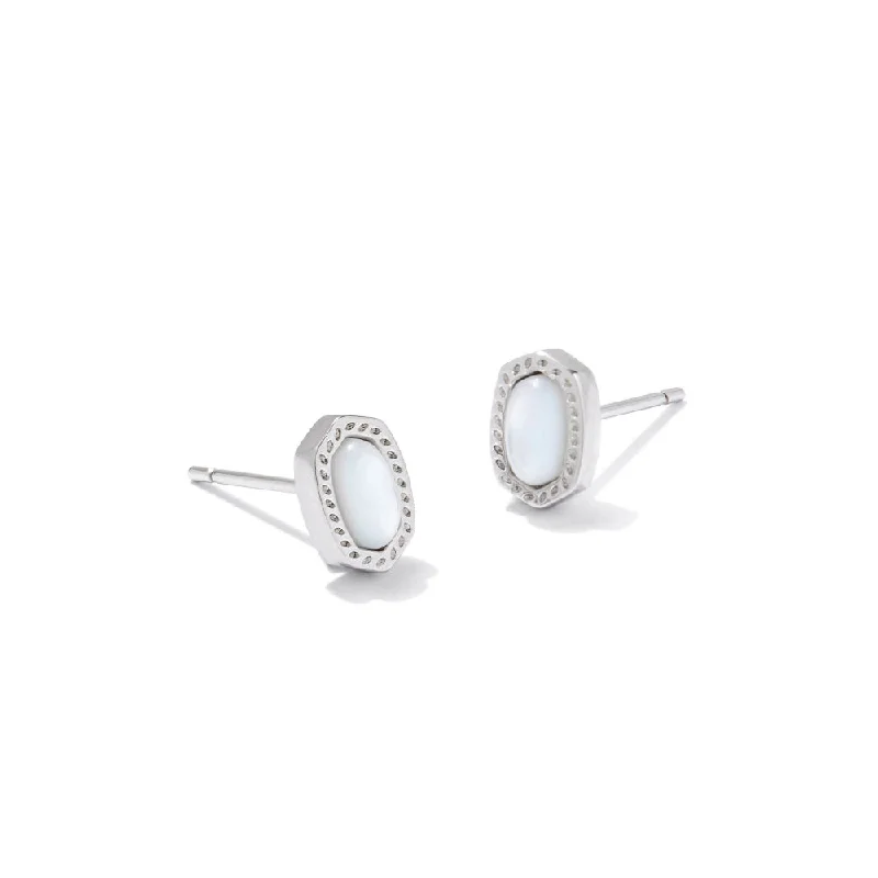 Kendra Scott Mini Ellie Stud Earrings - Rhodium Ivory Mother of Pearl