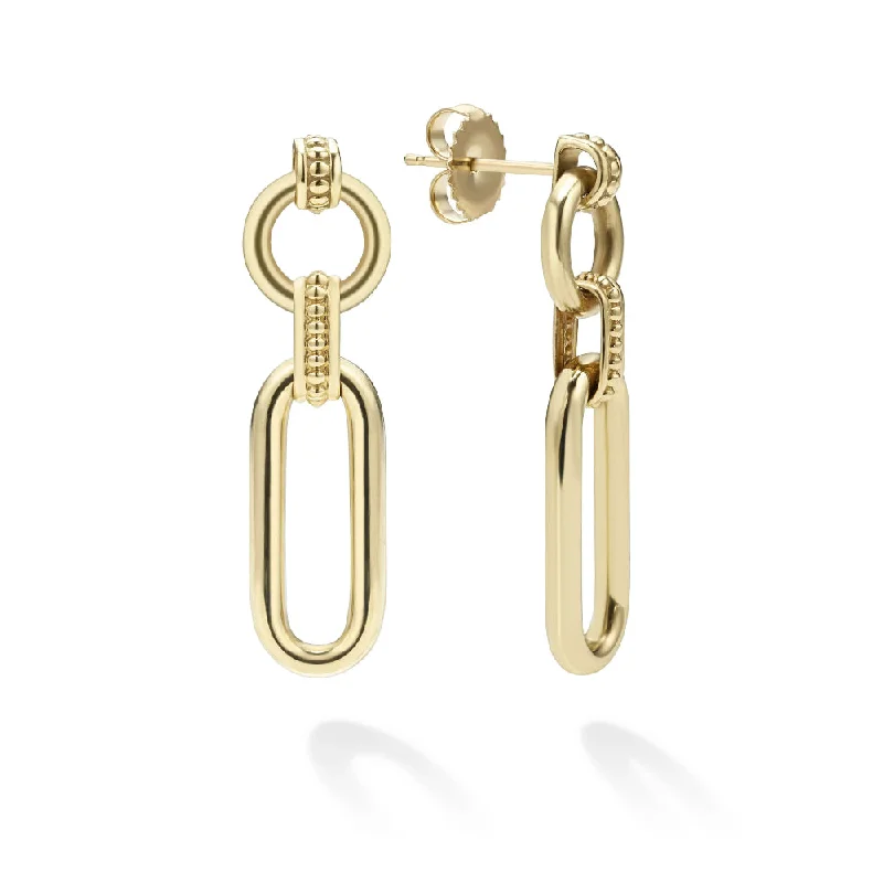 Lagos 18k Gold Signature Caviar Link Drop Earrings