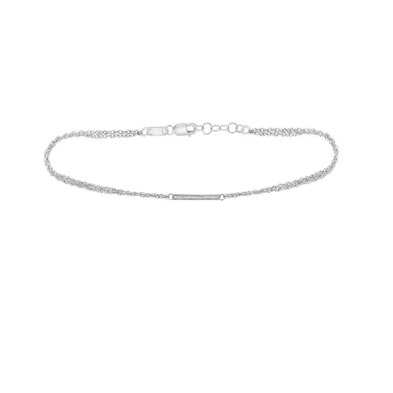 10kt White Gold Womens Round Diamond Single Row Bar Fashion Bracelet 1/20 Cttw