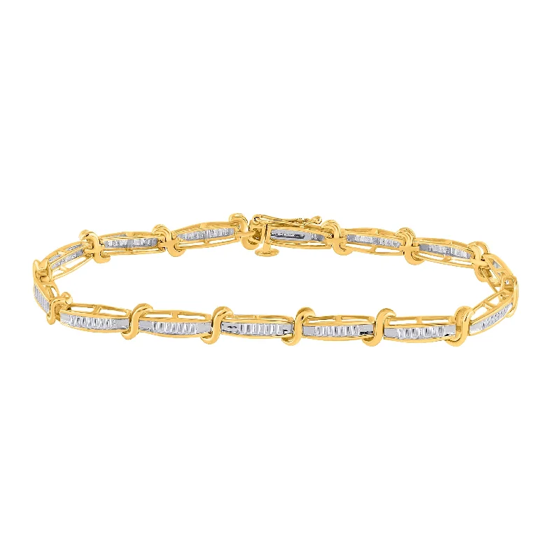 10kt Yellow Gold Womens Baguette Diamond Link Bracelet 1 Cttw