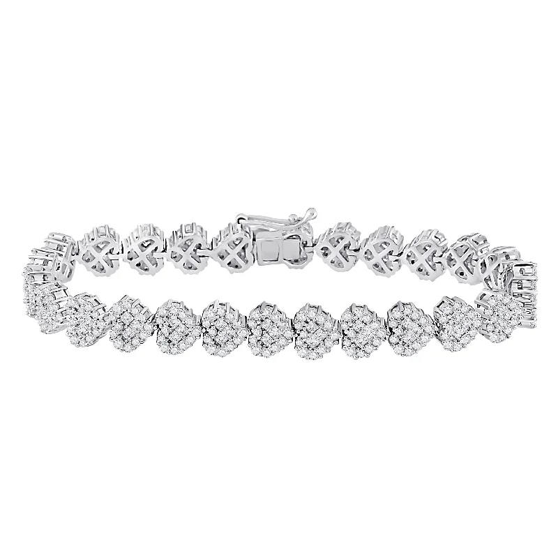 14kt White Gold Womens Round Princess Diamond Heart Bracelet 6-3/8 Cttw