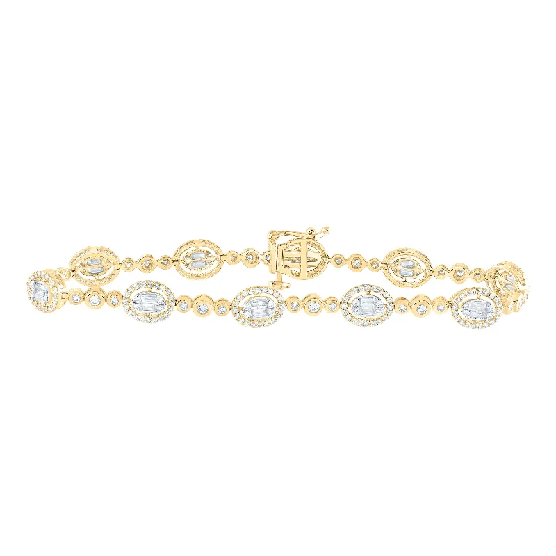 14kt Yellow Gold Womens Baguette Diamond Oval Link Bracelet 2 Cttw