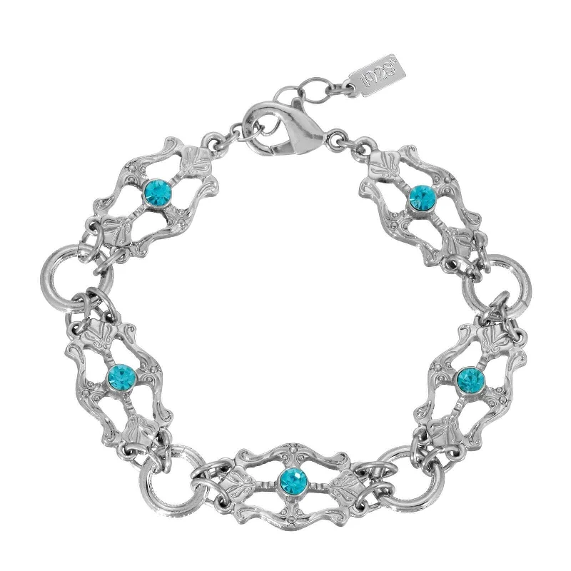 1928 Jewelry Deco Flare Aqua Blue Crystal Link Bracelet