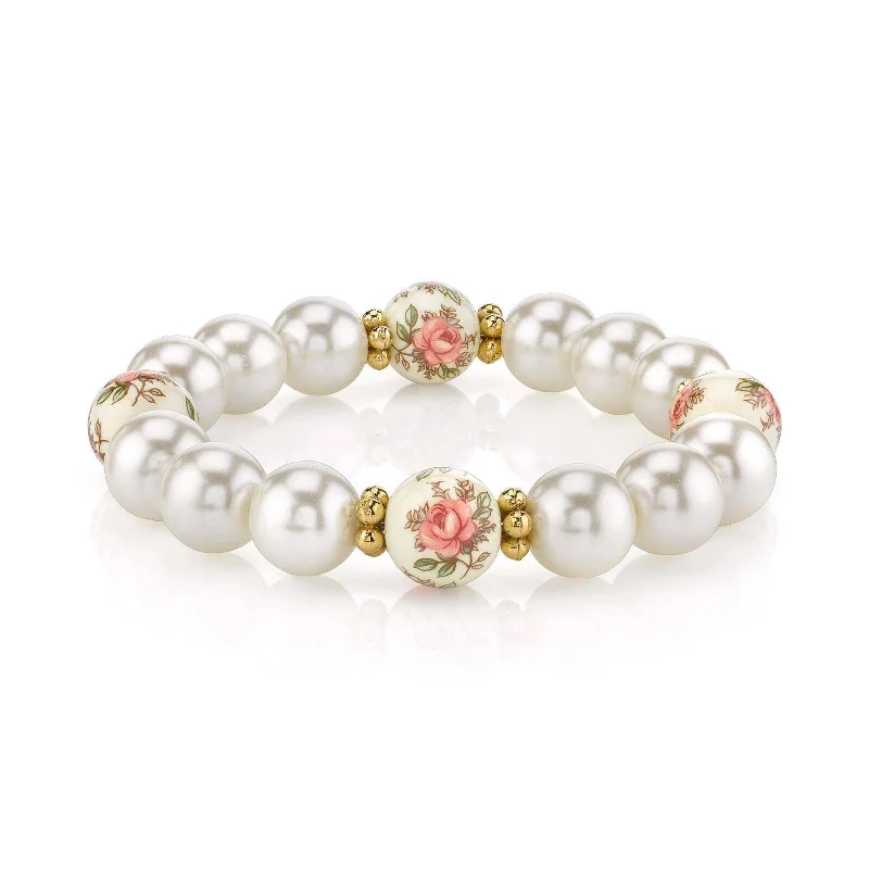 1928 Jewelry Ivory And Desert Pink Rose Faux Pearl Stretch Bracelet