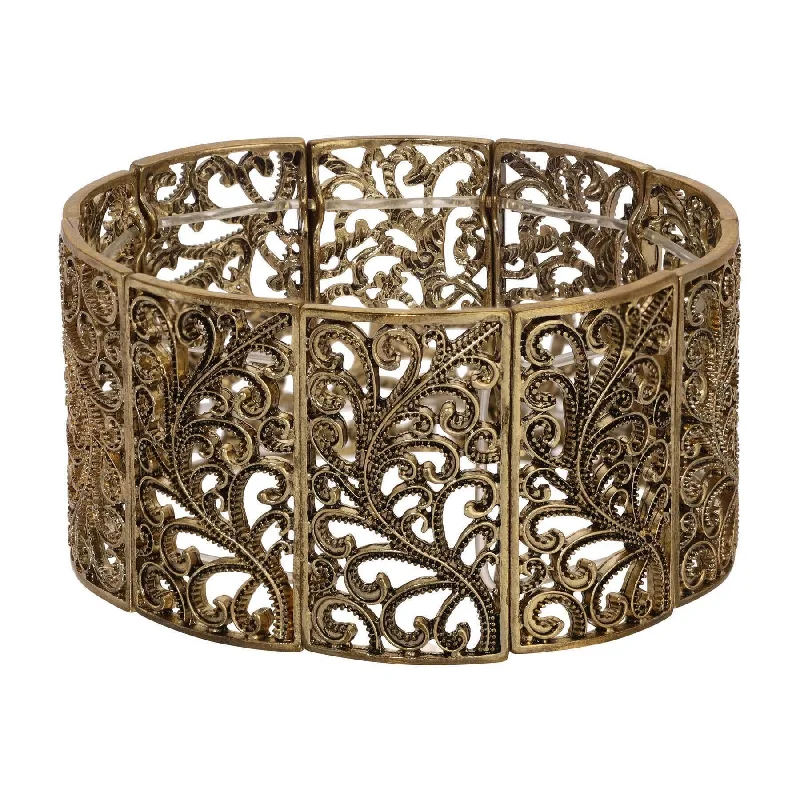 2028 Jewelry Intricate Filigree Wide Stretch Bracelet