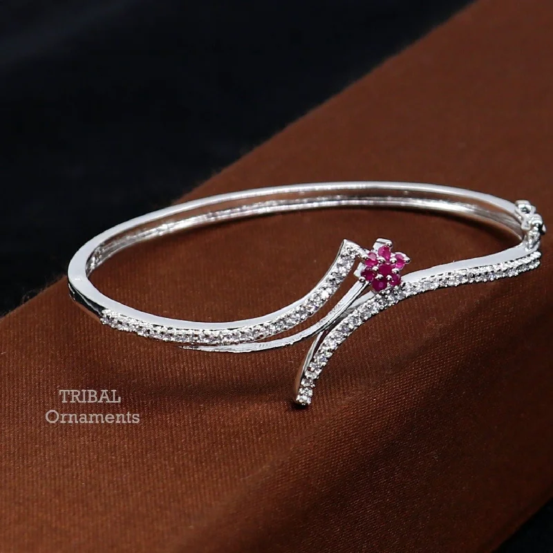 925 sterling silver handmade amazing cubic zircon pink adjustable cuff bangle bracelet kada customized girl's jewelry cuff82