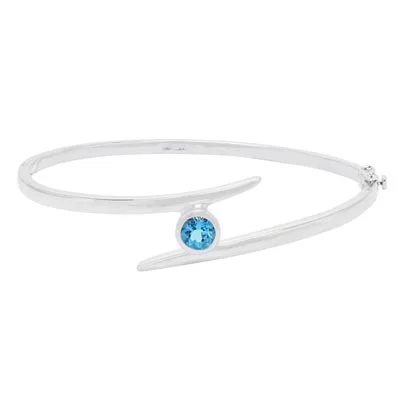 Blue Topaz Bezel Bangle Bracelet in Sterling Silver