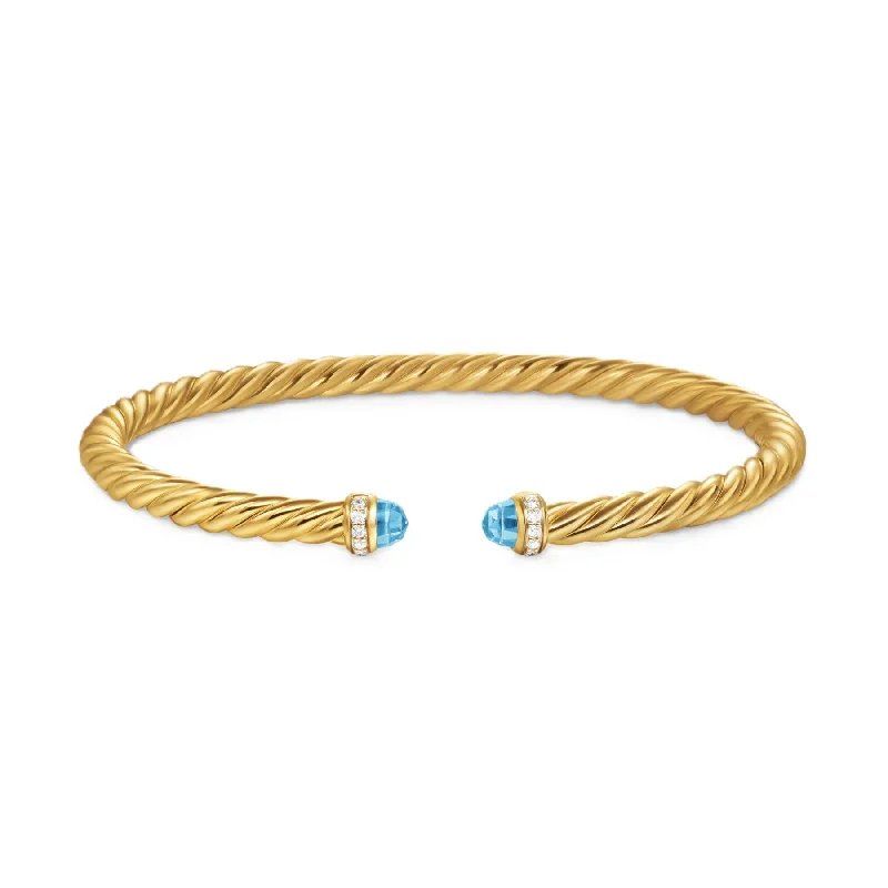 Cablespira® Flex Bracelet 18K Yellow Gold with Blue Topaz and Diamonds, 4mm