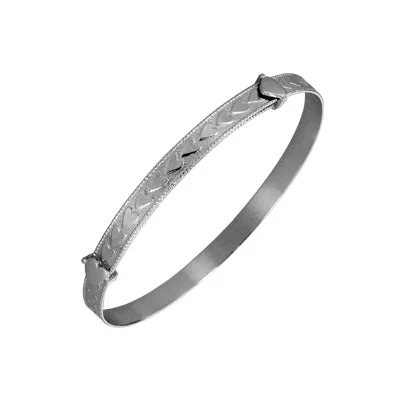 Children Adjustable Heart Bangle Bracelet in Sterling Silver