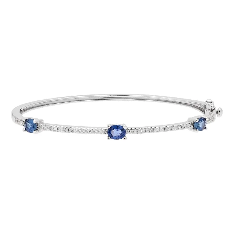 Dabakarov Oval Sapphire Bangle Bracelet in 14kt White Gold with Diamonds (1/3ct tw)