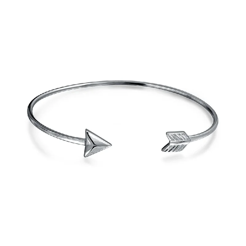 Delicate Minimalist Cupid's Arrow Bangle Bracelet in Sterling Silver, Stackable Design