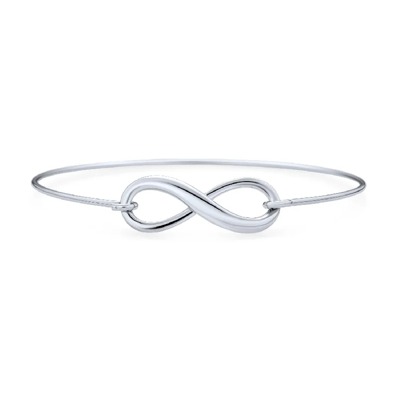 Delicate Minimalist Eternal Love Knot Infinity Bangle Bracelet in Sterling Silver