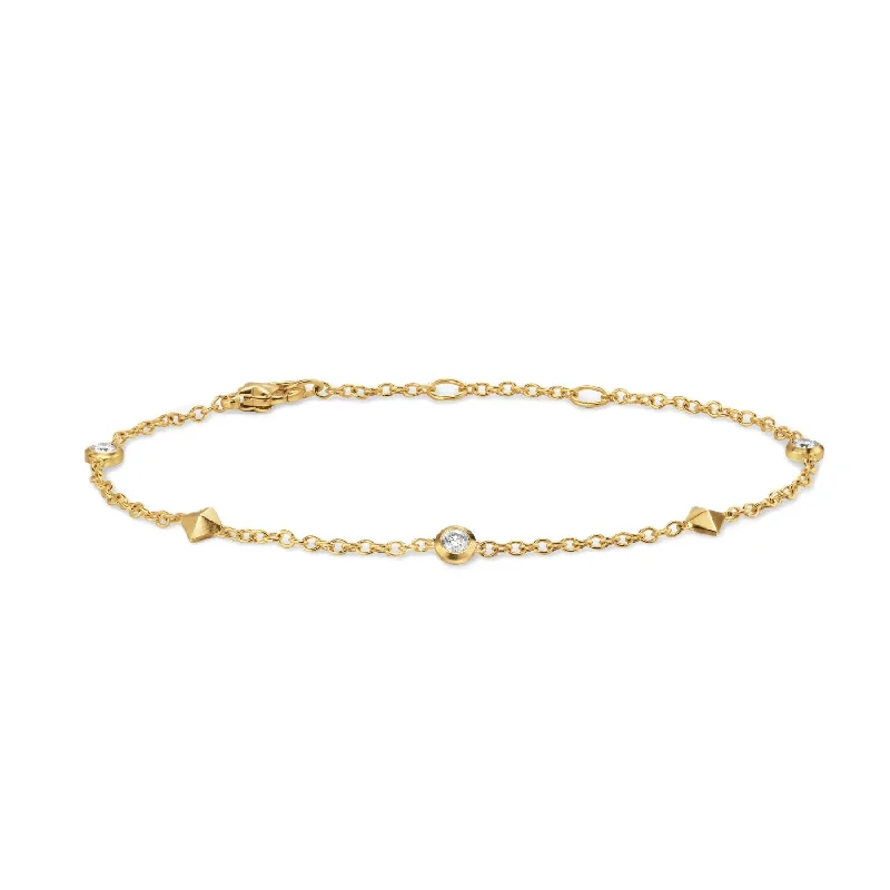 Petite Modern Renaissance Station Bracelet 18K Yellow Gold with Diamonds, 4.6mm