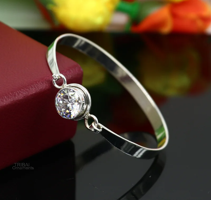 Elegant 925 sterling silver cubic zircon stone bangle bracelet kada, Gorgeous bangle kada, best gifting girl's cuff bangle jewelry ba133