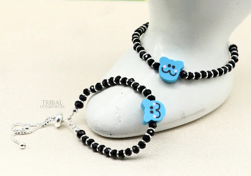 Elegant baby beaded bangle bracelet or ankle bracelet 925 sterling silver handmade customized kids jewelry form india bbr45