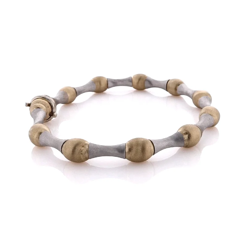 Estate 14 Karat Two-Tone Alternating Brushed Gold Balls and Bars Bracelet