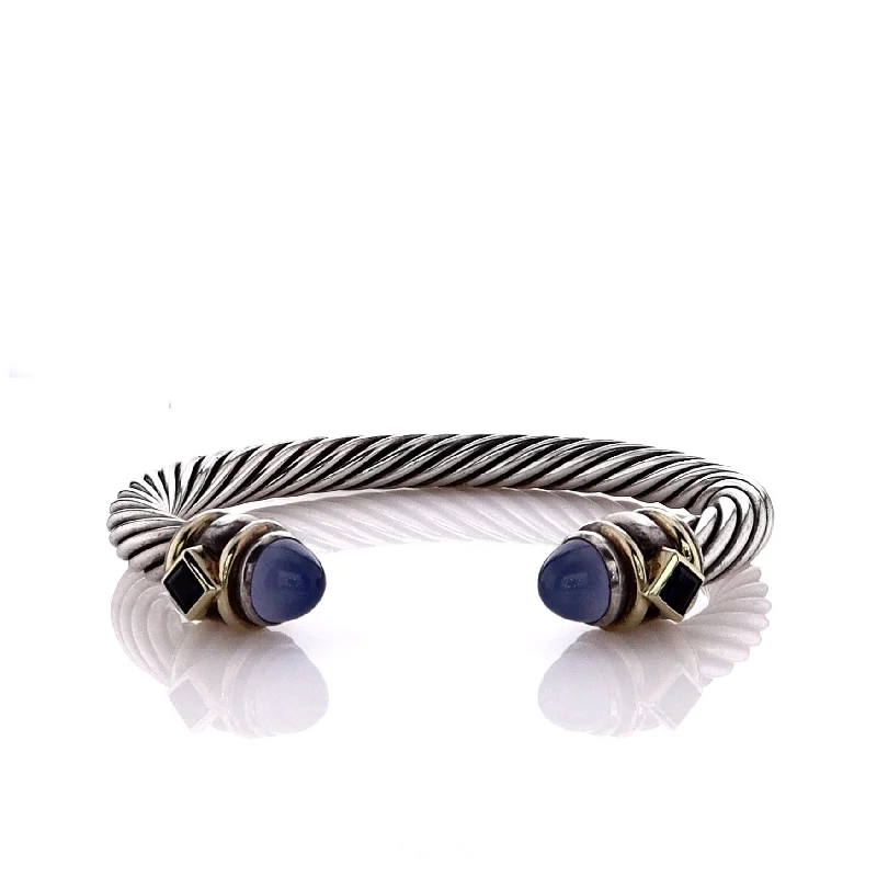 Estate David Yurman Renaissance Two Tone Iolite and Chalcedony Cuff Bracelet