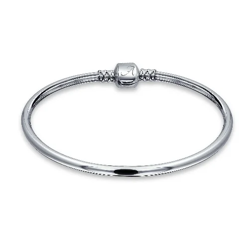 Initial European Charm Bangle Bracelet with Sterling Silver Barrel Clasp