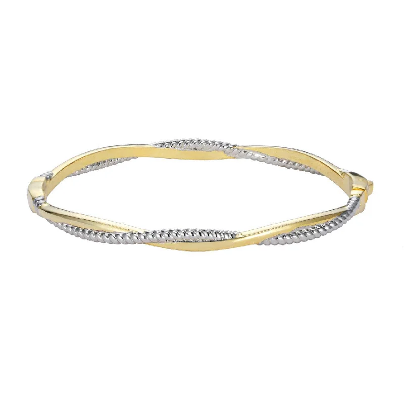 Gold And Silver Twist Style Push Lock Bangle