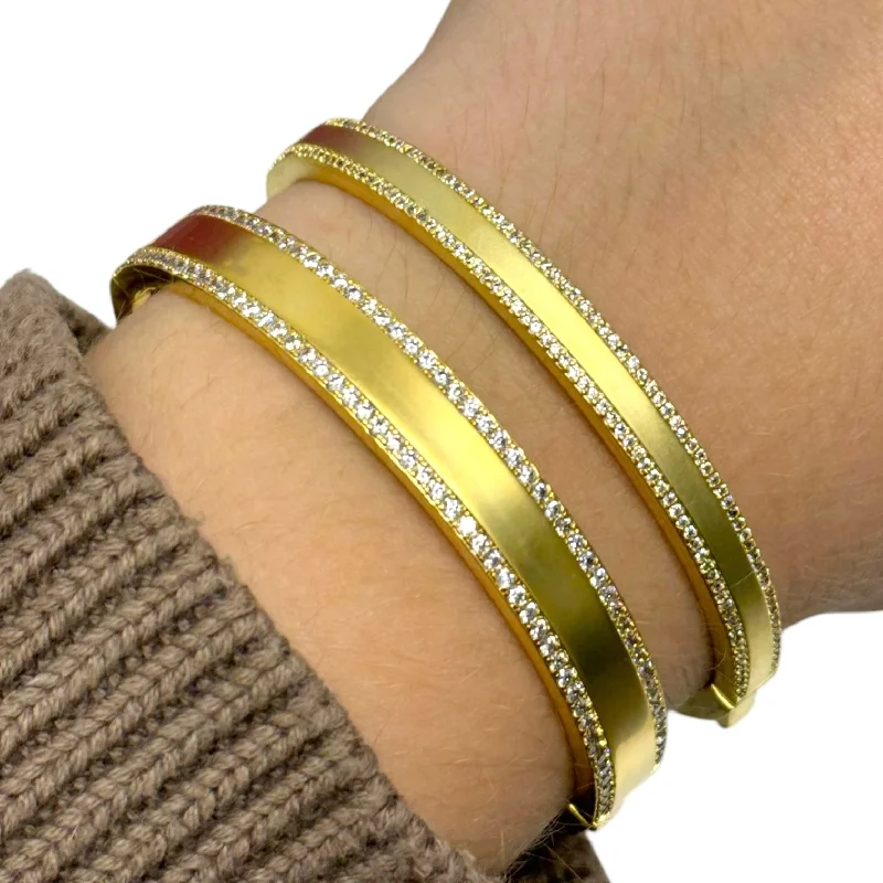 Gold Bangle Bracelet With Pave Trim