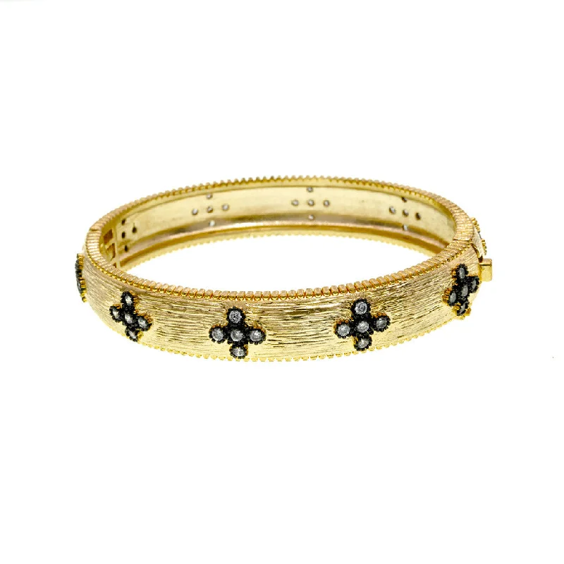 Gold Hinge Bangle With CZ And Hematite