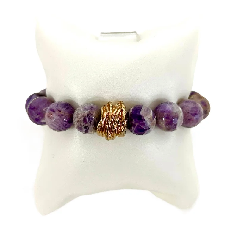 Purple Marbled Natural Stone Beaded Stretch Bracelet