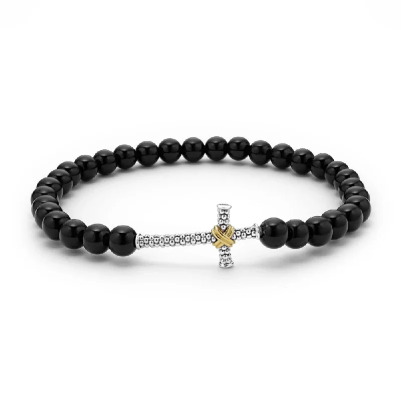 Lagos Anthem Onyx Cross Beaded Stretch Bracelet