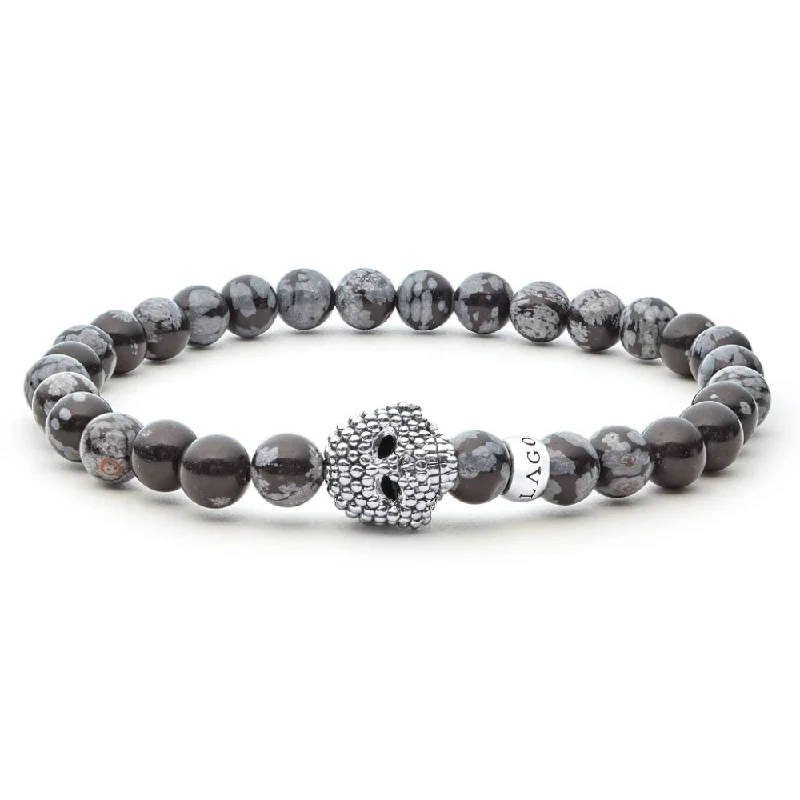 Lagos Anthem Snowflake Obsidian Skull Bracelet