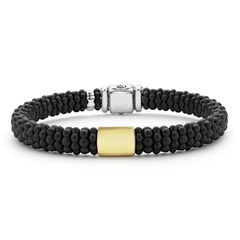 Lagos Black Caviar 18k Gold Matte Ceramic Beaded Bracelet, 9mm