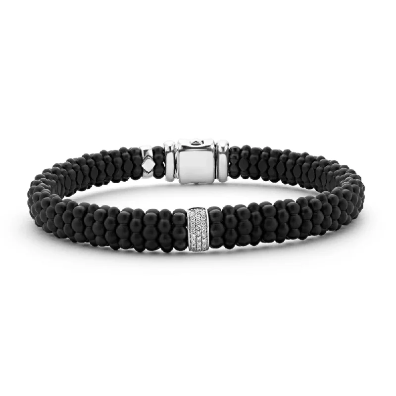 Lagos Black Caviar Single Station Matte Ceramic Diamond Bracelet, 9mm