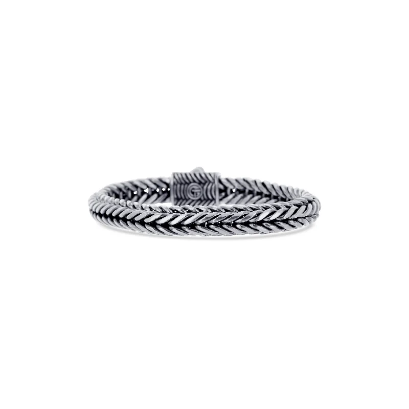 Men's Sterling Silver Braided Bracelet With Fishtail Braid Clasp