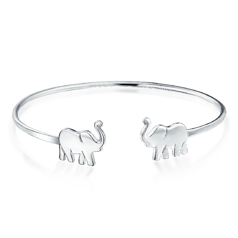 Minimalist Elephant Bangle Bracelet in Sterling Silver - Delicate Good Luck Charm