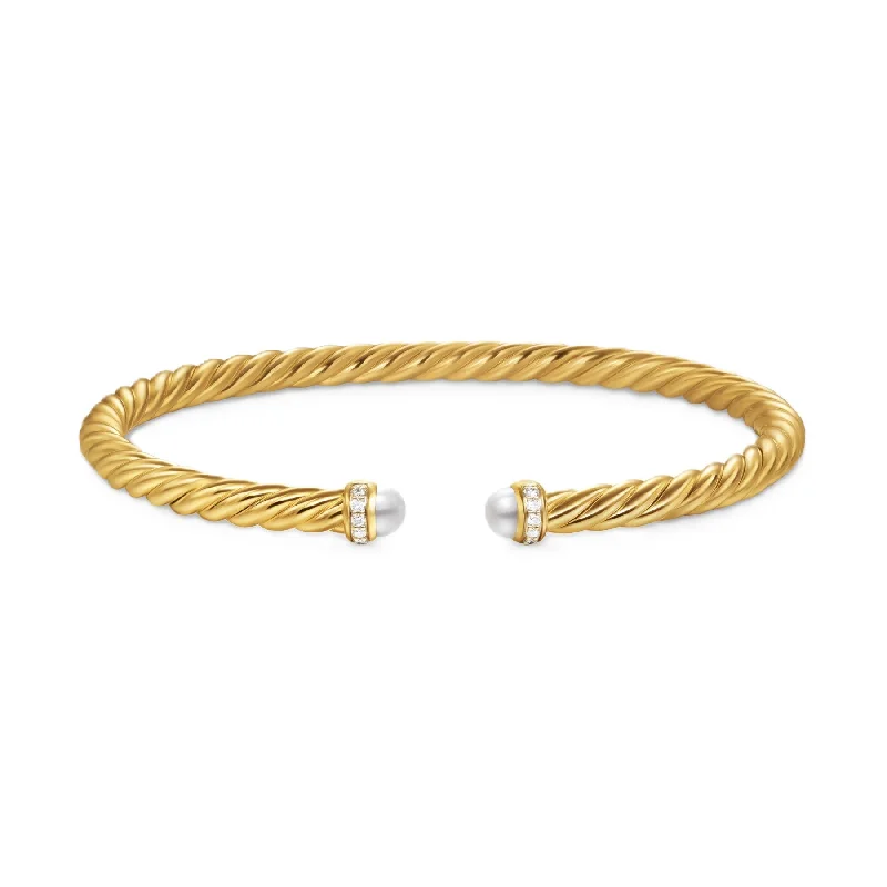 Cablespira® Flex Bracelet 18K Yellow Gold with Pearls and Diamonds, 4mm