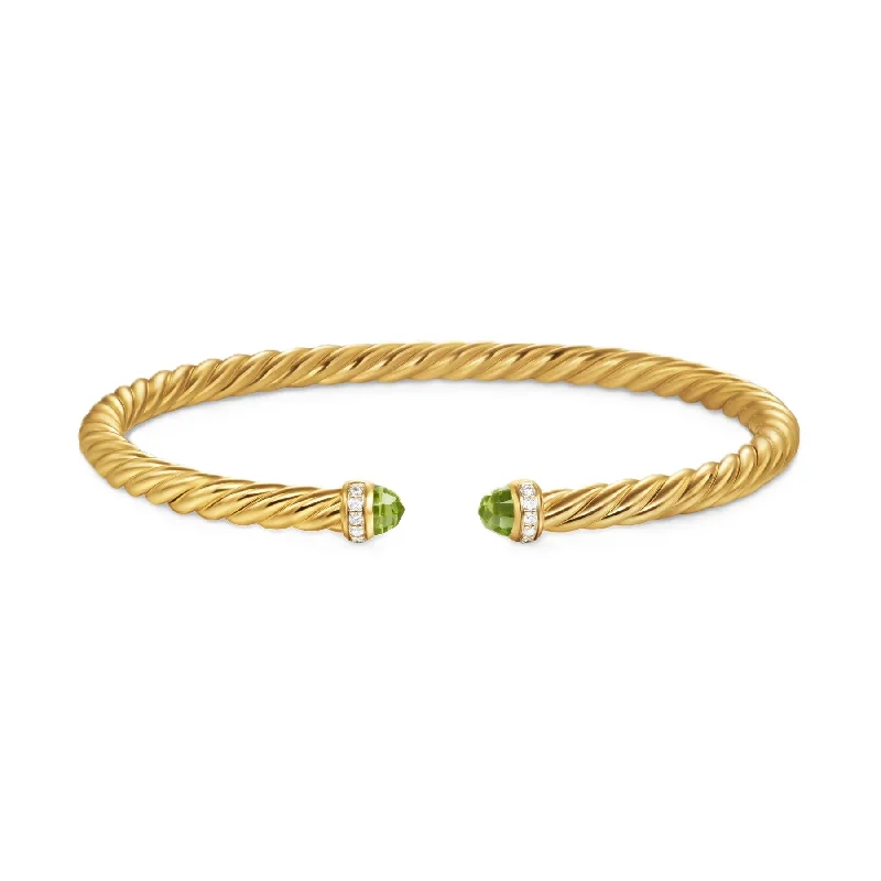 Cablespira® Flex Bracelet 18K Yellow Gold with Peridot and Diamonds, 4mm