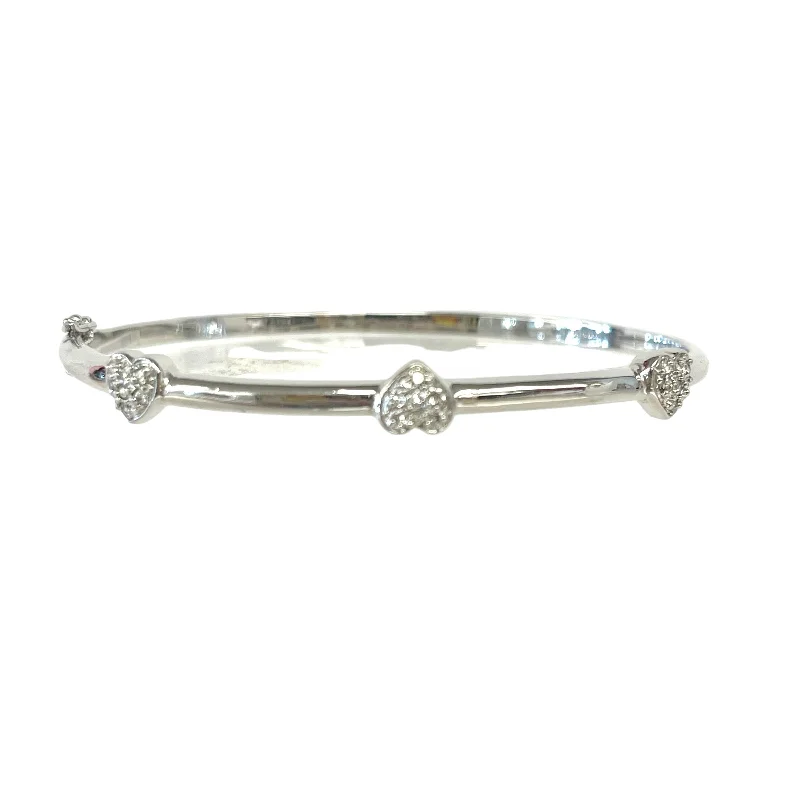 Sterling Silver CZ Heart Bangle