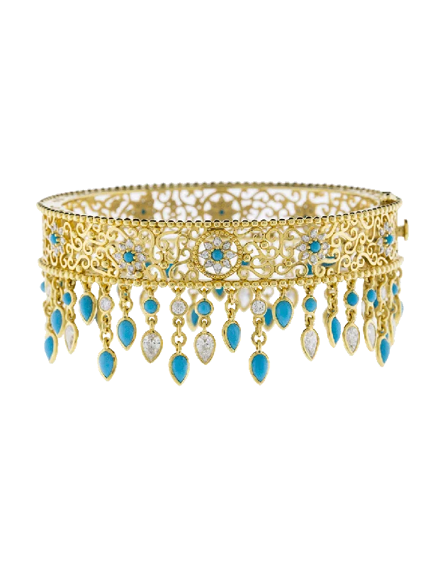 Sleeping Beauty Turquoise And Diamond Filgree Bangle