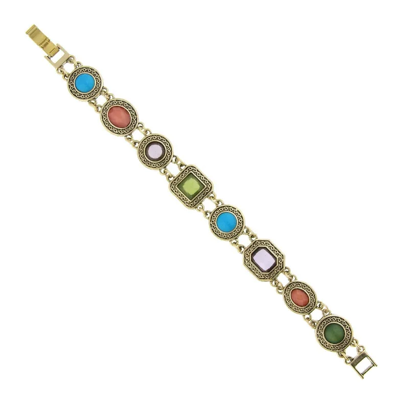 2028 Jewelry Brass Turquoise, Orange, Amethyst, And Green Bracelet