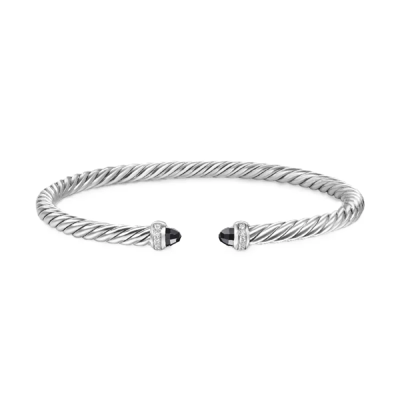 Cablespira® Flex Bracelet Sterling Silver with Black Onyx and Diamonds, 4mm