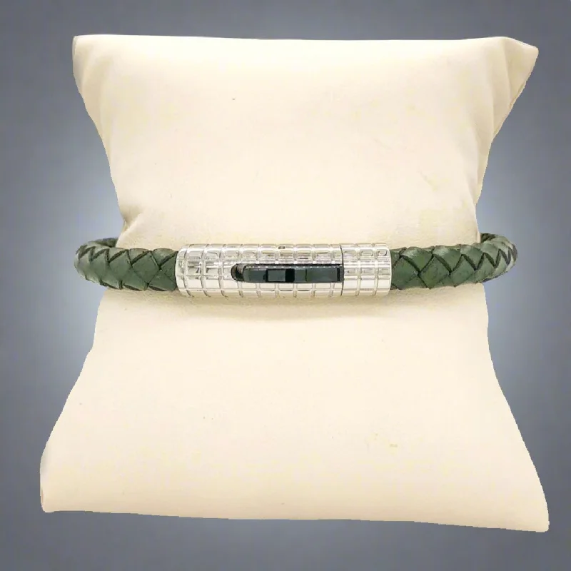 STST  6mm moss green Braided Leather Cord Bracelet