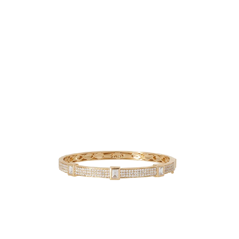 Triple Bezel Diamond Baguette And Pave Bangle