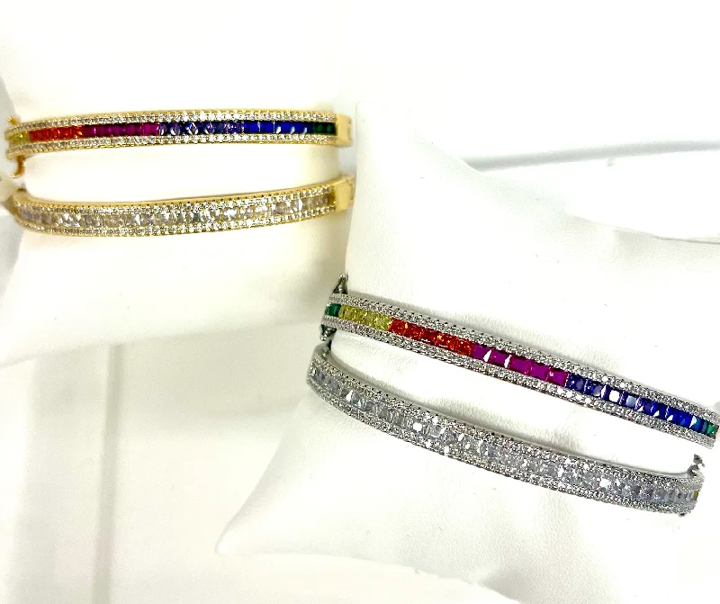 Reversible Clear & Rainbow CZ Bangles