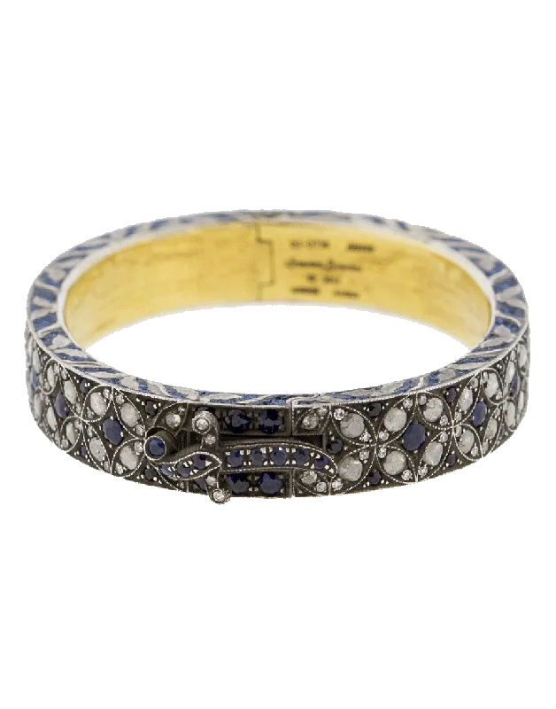 Wide Blue Sapphire Hinged Bangle