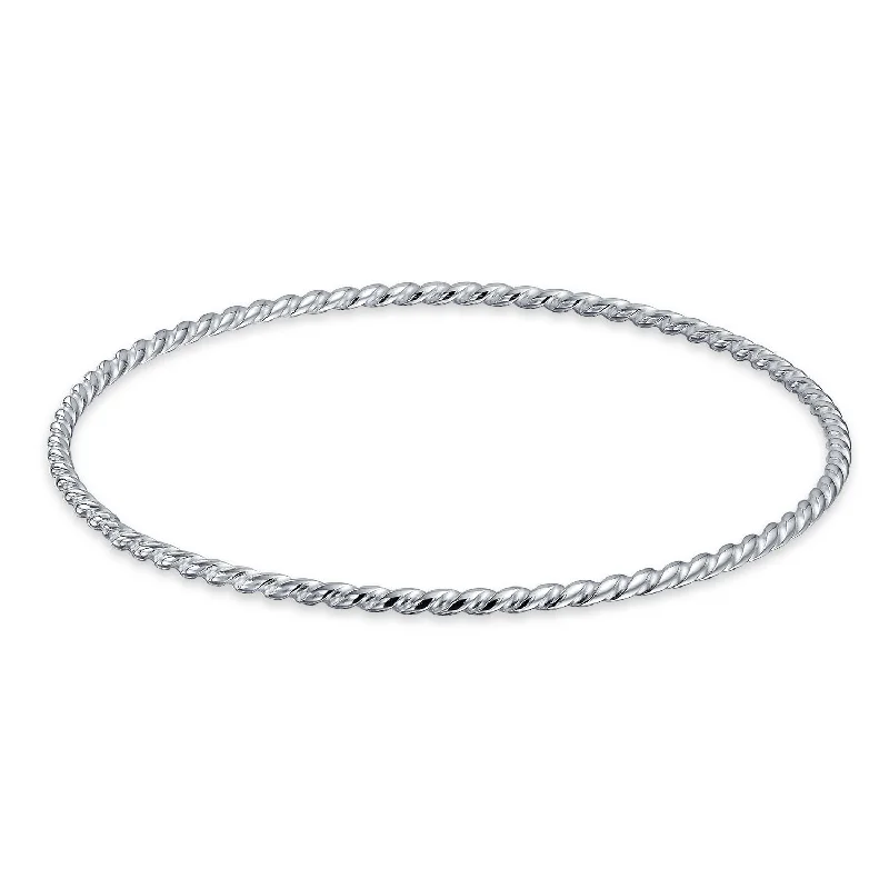 Woven Rope Braided Twisted Bangle Bracelet in Sterling Silver, Stackable Design